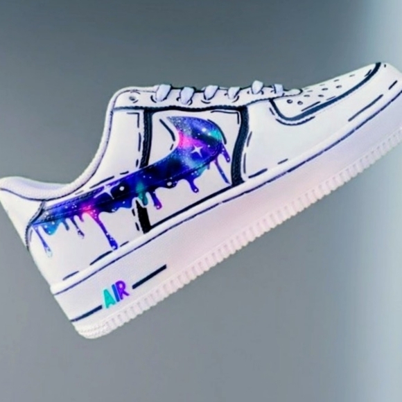 Custom Nike Air Force 1 '07 Galaxy Drip – Hand Painted – Men’s – One of a Kind - Picture 9 of 12